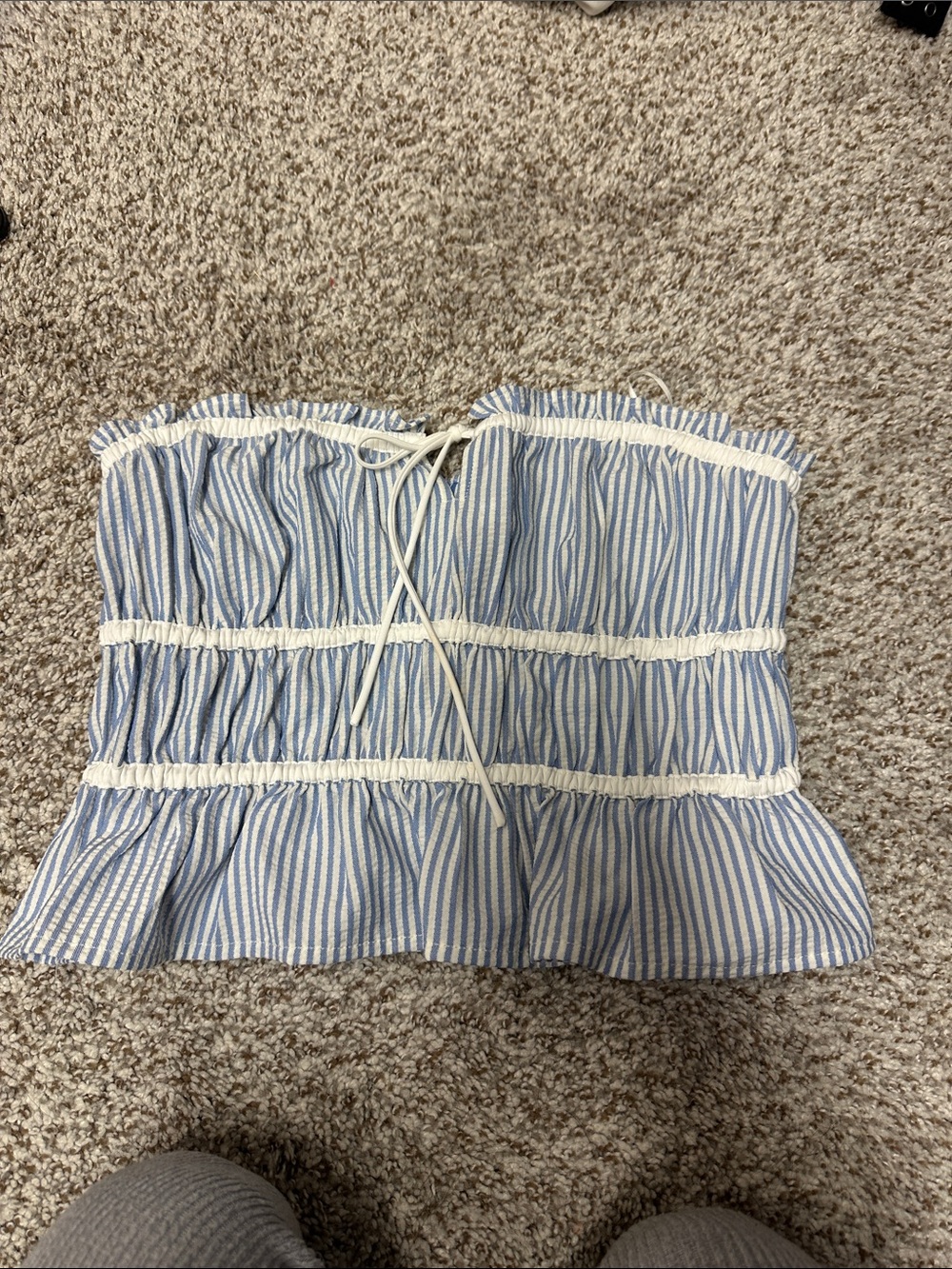 Altar'd State Blue and Cream Smocked Strapless Camisole
